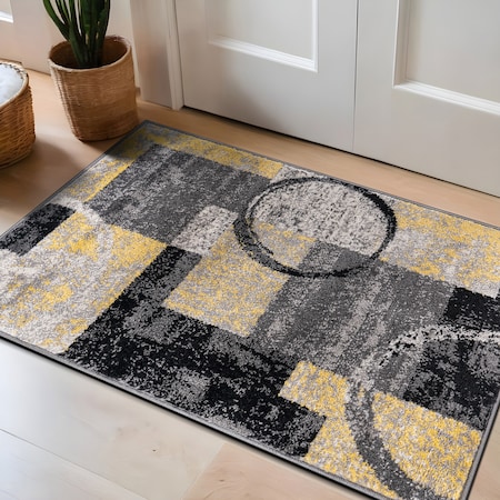 World Rug Gallery Contemporary Abstract Circle Design Soft Area Rug 2' x 3' Yellow 307YELLOW2X3
